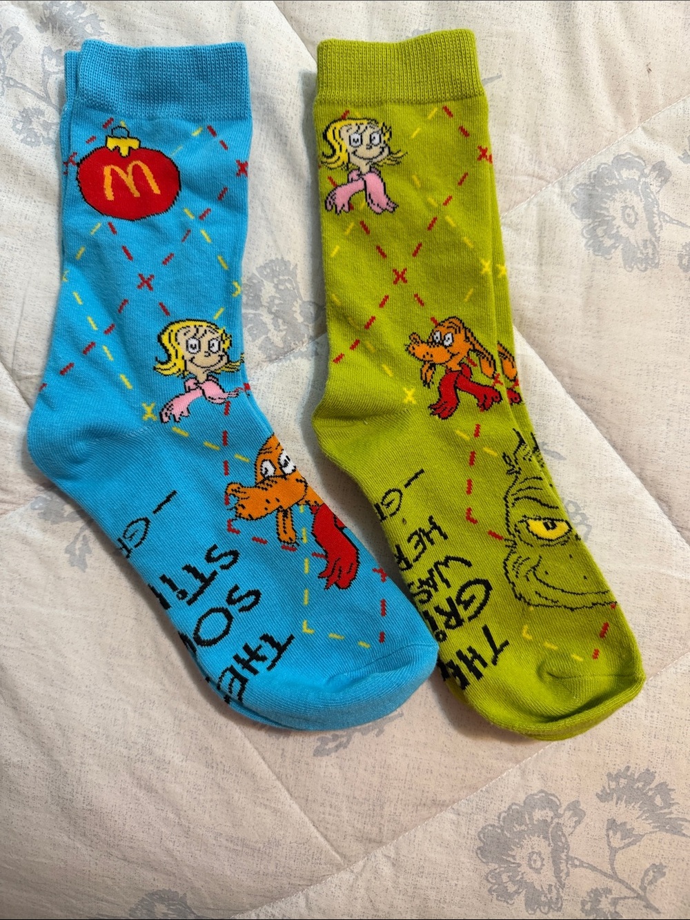 Dr. Seuss Grinch Crew Socks - Bright Blue & Lime Green